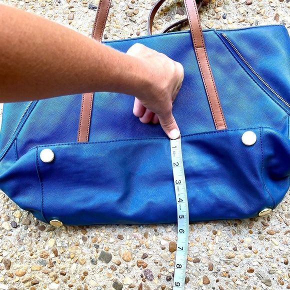 FOSSIL Ava Shopper Blue Shoulder Zipper Tote - Picture 8 of 14